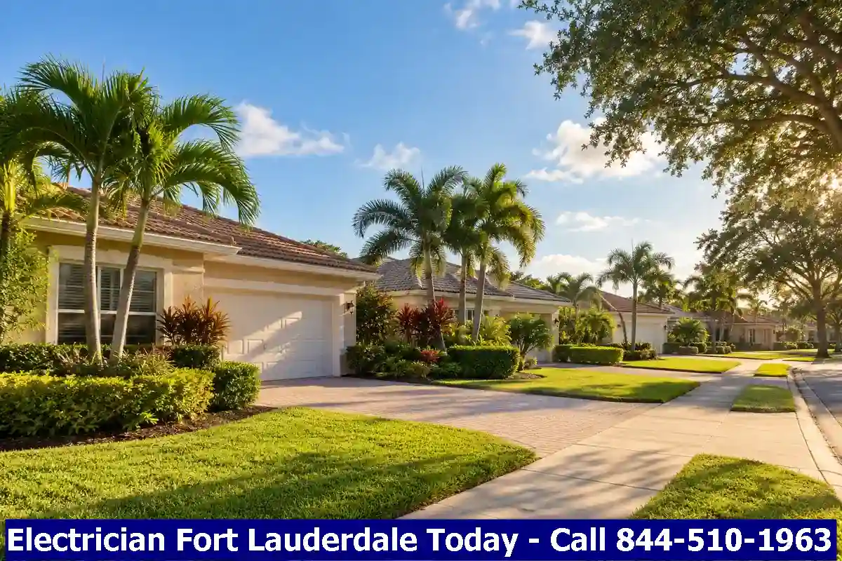 Family neighborhood with well-kept single-story homes and lawns, Cooper City, Florida