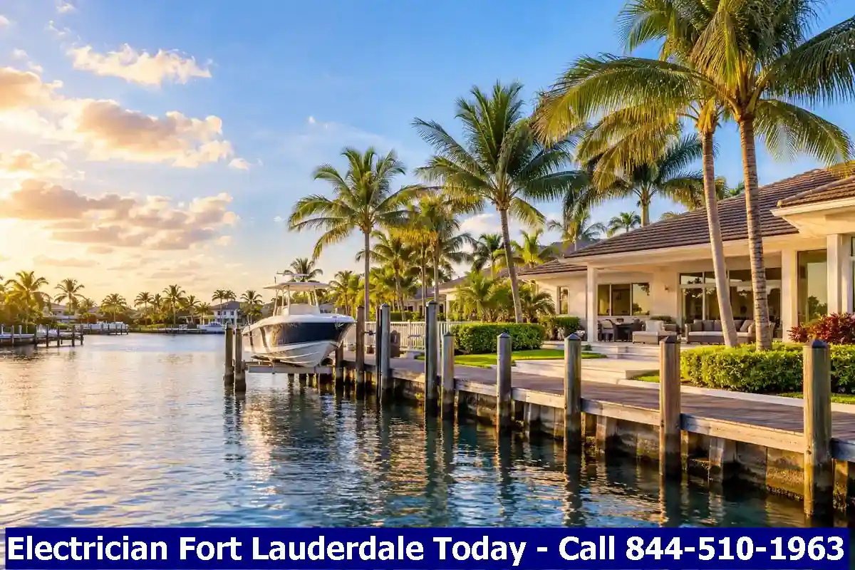 Waterfront home with a boat dock on a canal, Lighthouse Point, Florida