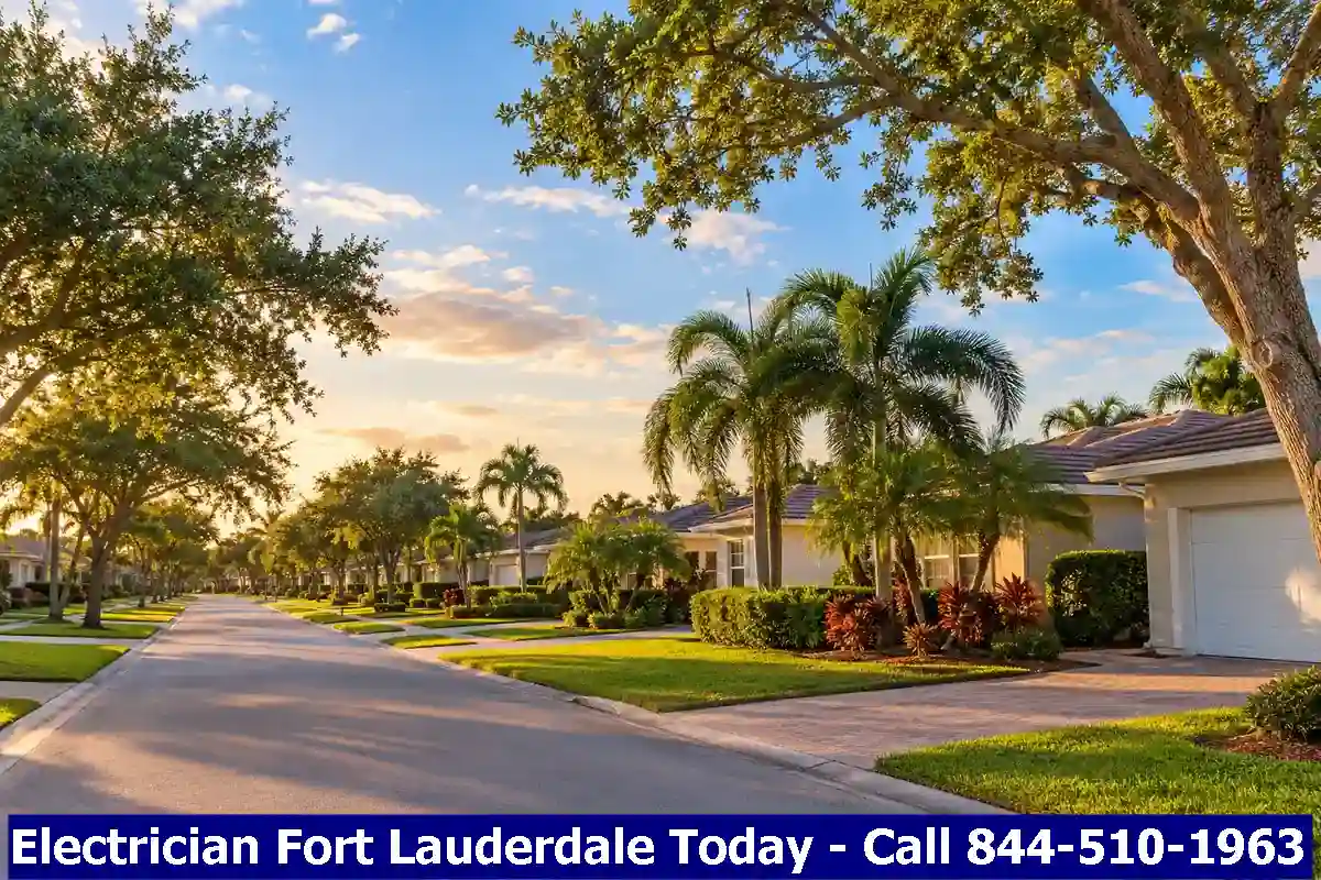 Quiet residential street with single-story homes and swale trees, Margate, Florida