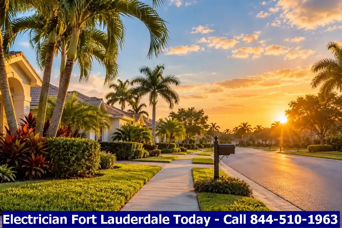 Suburban single-family street with palm trees and a mailbox, Sunrise, Florida