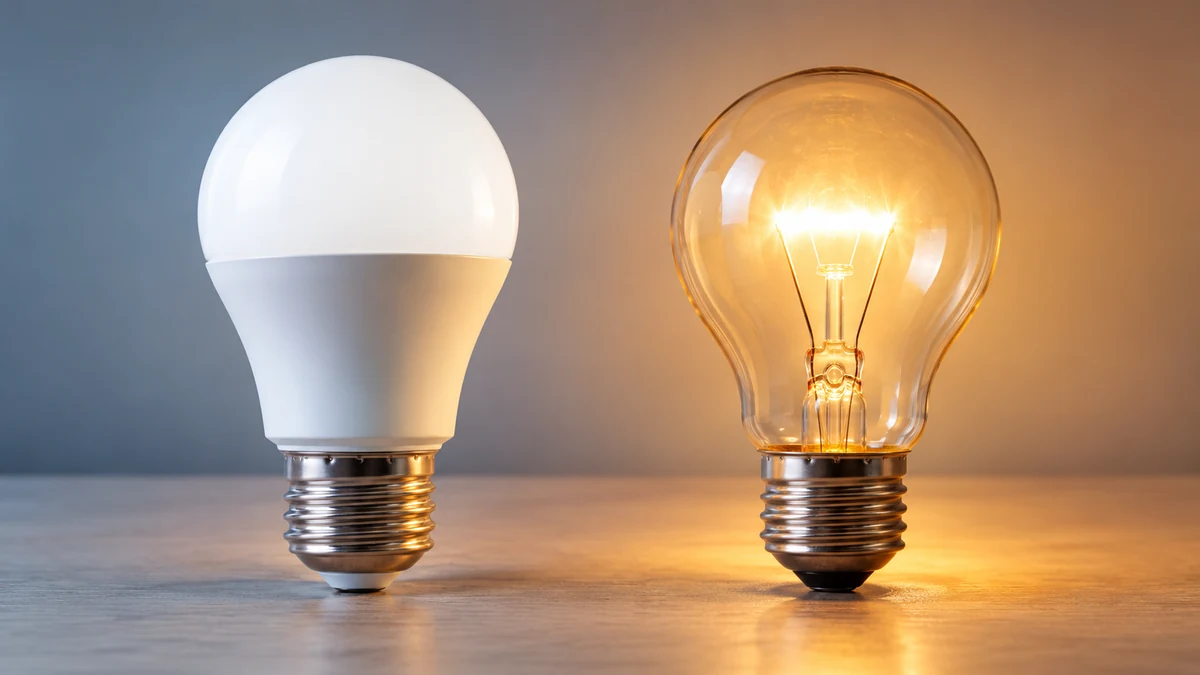 LED bulb and an incandescent bulb side by side on a white surface