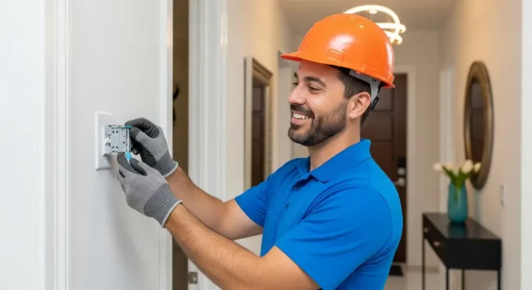 electrician undertaking an electrical inspection on a residential repair