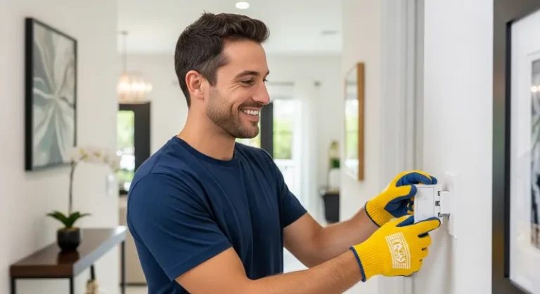 electrician undertaking an electrical inspection on a domestic dimmer switch